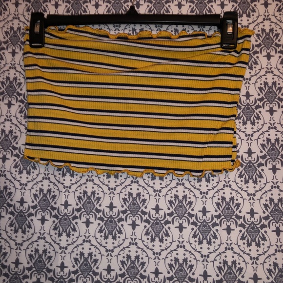 NWOT Ambiance Mustard Multi Stripe Lettuce Edge Tube Top - Picture 3 of 5